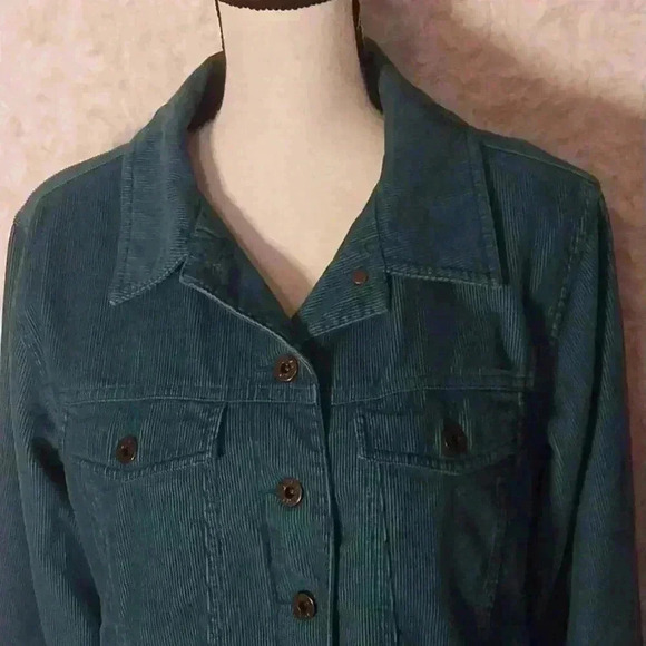 LL Bean Shirt Women Large Blue Corduroy Button Down Jacket Cotton Relaxed - Picture 2 of 8